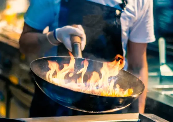 CHEF INOX WOK IRON 400mm WOOD HANDLE