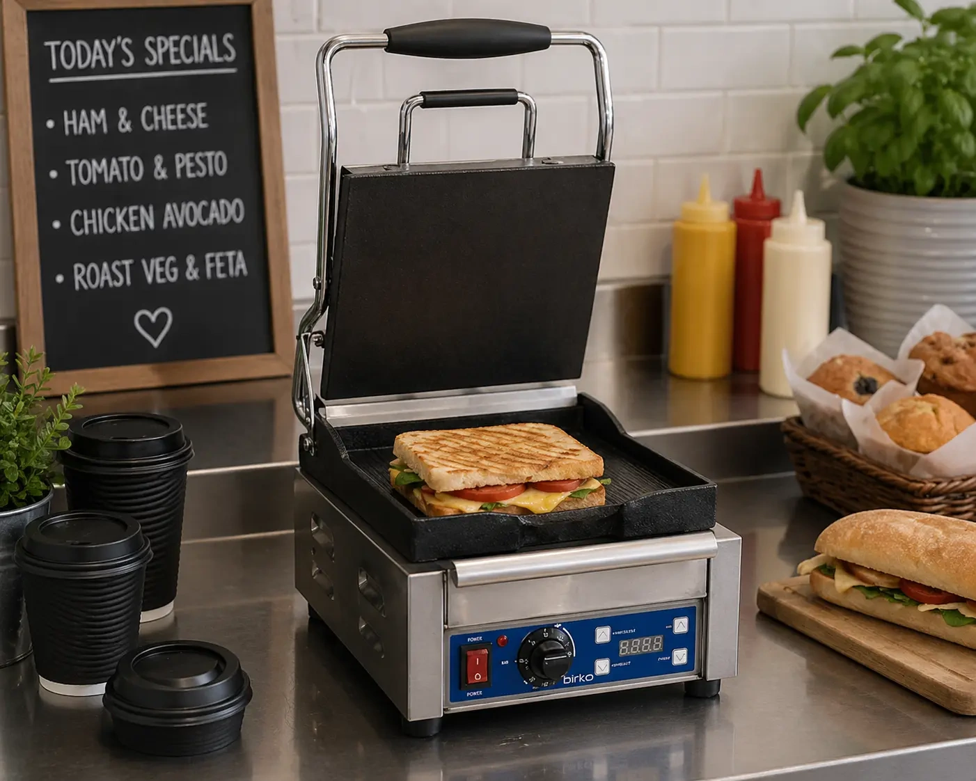 BIRKO CONTACT GRILL SMOOTH CAST IRON SURFACE 10 AMP