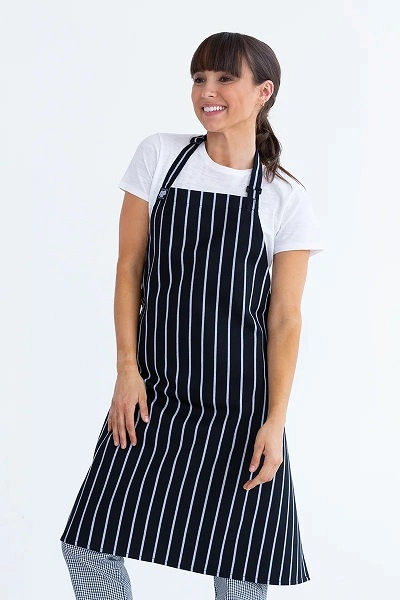 AUSSIE CHEF CAFE SERIES BIB APRON NAVY STRIPE 86x86cm