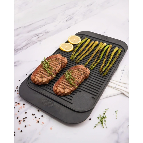 Khast Rectangle Reversible Griddle 48 x 26cm | Pre-Seasoned Cast Iron Griddle