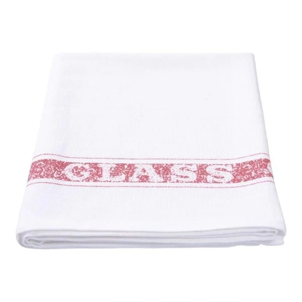 COTTON GLASS CLOTH 50cm x 75cm WHITE WRED STRIPE