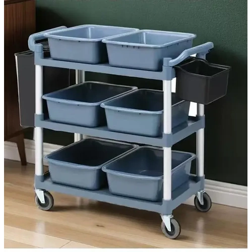 KK BLACK PLASTIC TROLLEY 3 TIER MEDIUM DUTY