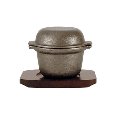 CAST IRON GARLIC PRAWN DISH W/ RECTANGULAR BASE