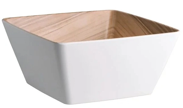ZICCO MELAMINE ECHO WHITE / BIRCH SQUARE BOWL 4.3 LITRE