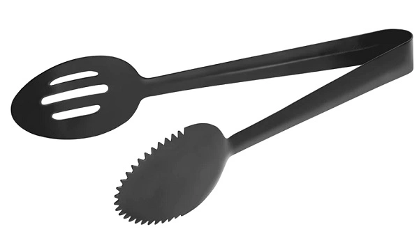 TABLEKRAFT ROUND SPOON TONG GUN METAL, ONE SIDE SLOTTED