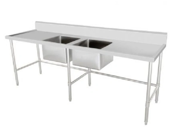 KK S/ST DOUBLE SINK BENCH 150mm SPLASHBACK 2400mmW