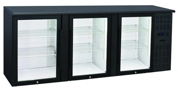 ANVIL 3 GLASS DOOR BACK BAR FRIDGE BLACK 500 LTR