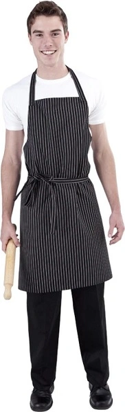 GLOBAL CHEF DELI BIB PIN STRIPE BLK & WHITE APRON