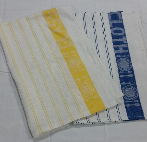 COTTON GLASS CLOTH 50cm x 75cm WHITE W/BLUE STRIPE