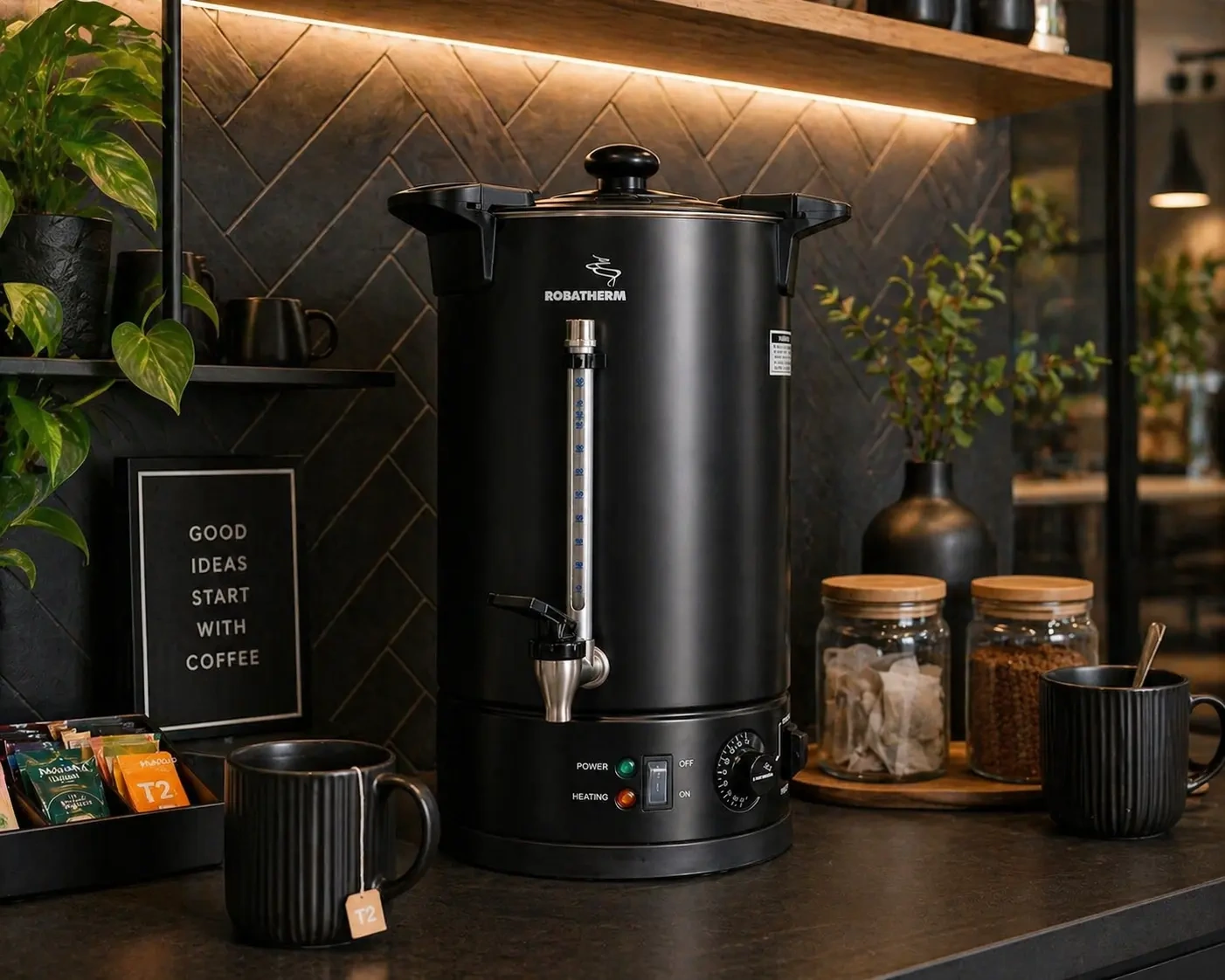 ROBATHERM BLACK HOT WATER URN, APPROX. 10 LITRE