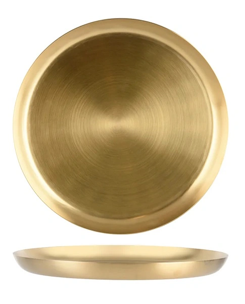 ZANZI ROUND SERVING TRAY SATIN BRASS 365mm