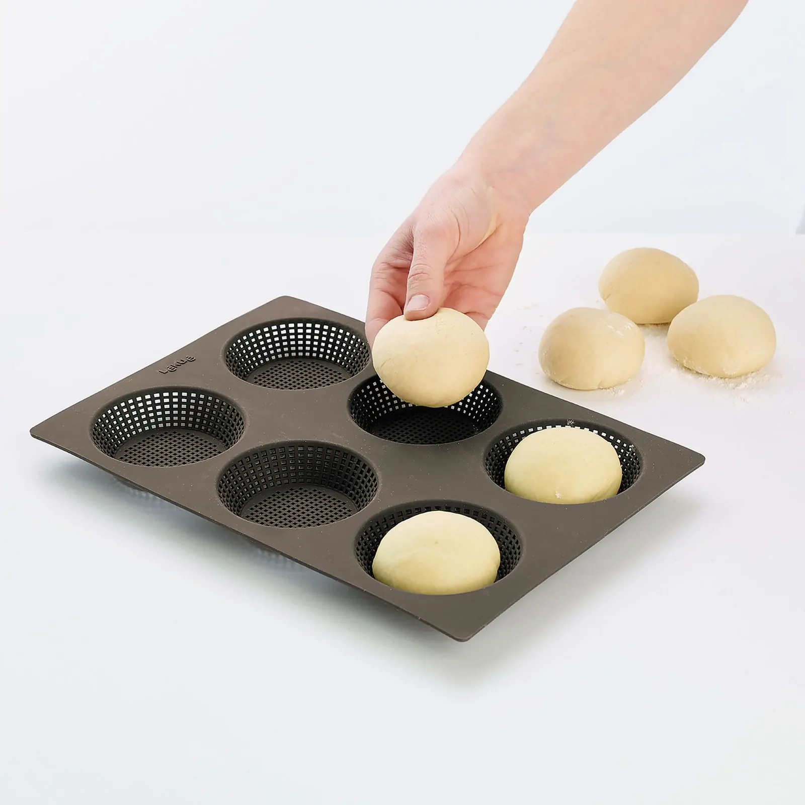 Lékué Silicone Bread Rolls Mould Brown | 6 Roll Baking Mould