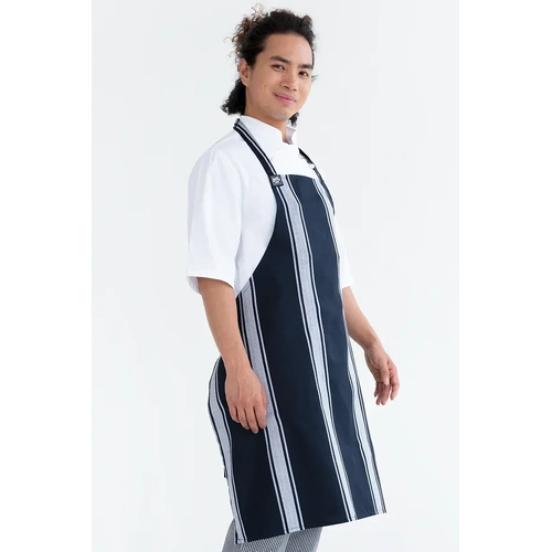 AUSSIE CHEF BUTCHERS BIB APRON NAVY / WHITE STRIPE