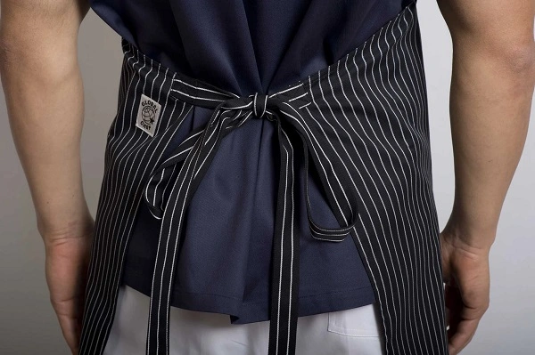 GLOBAL CHEF DELI BIB PIN STRIPE BLK & WHITE APRON