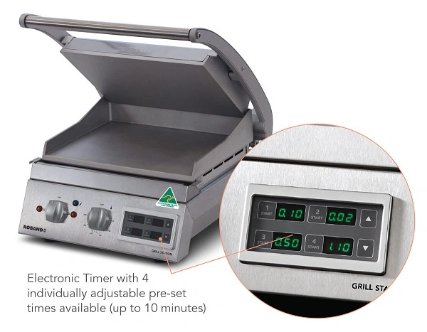 ROBAND CONTACT GRILL SMOOTH PLATES, 6 SLICE WITH TIMER