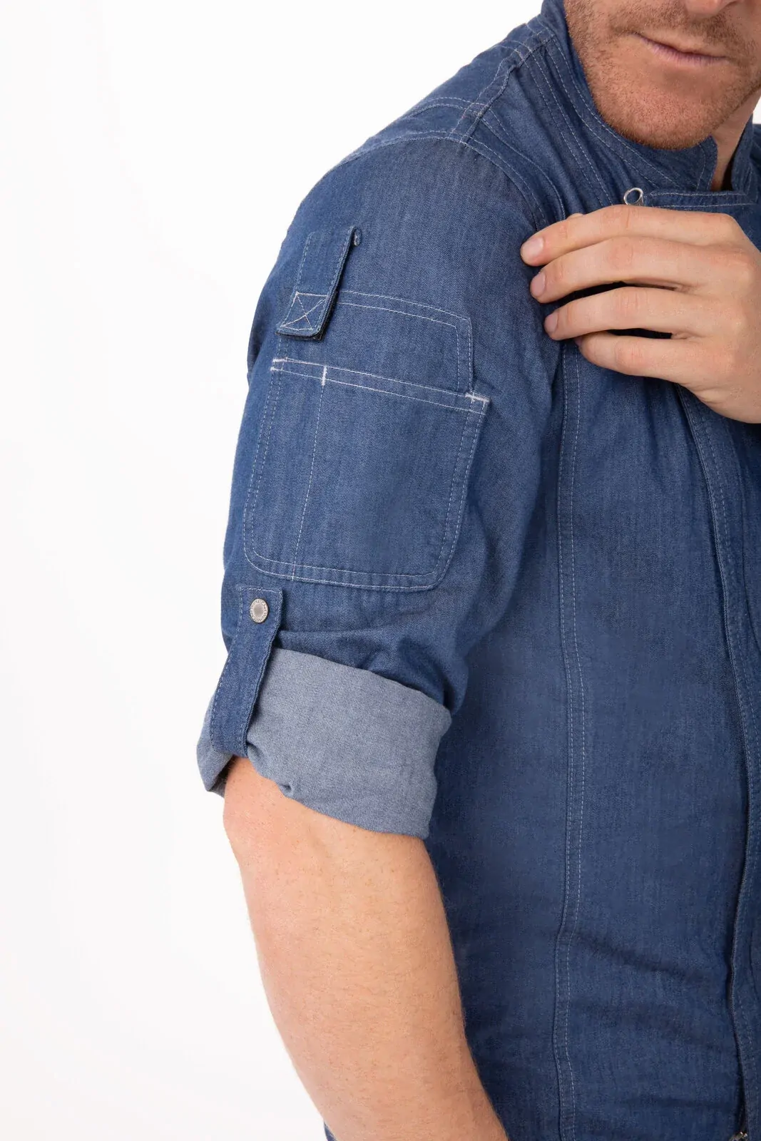Garmercy Men's Denim Chef Jacket - Blue [Size: XS]