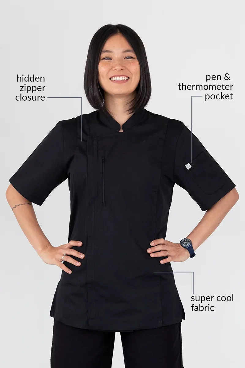 Aussie Chef Alex Zipper Chef Jacket Black [Size: XS]