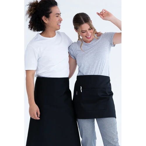 AUSSIE CHEF 1/2 WAIST APRON BLACK W/ POCKET 70x40cm