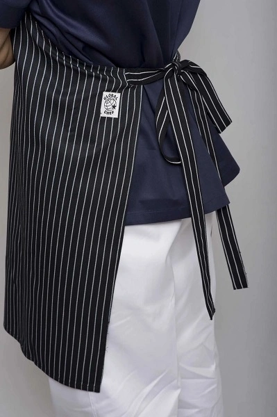 GLOBAL CHEF DELI BIB PIN STRIPE BLK & WHITE APRON