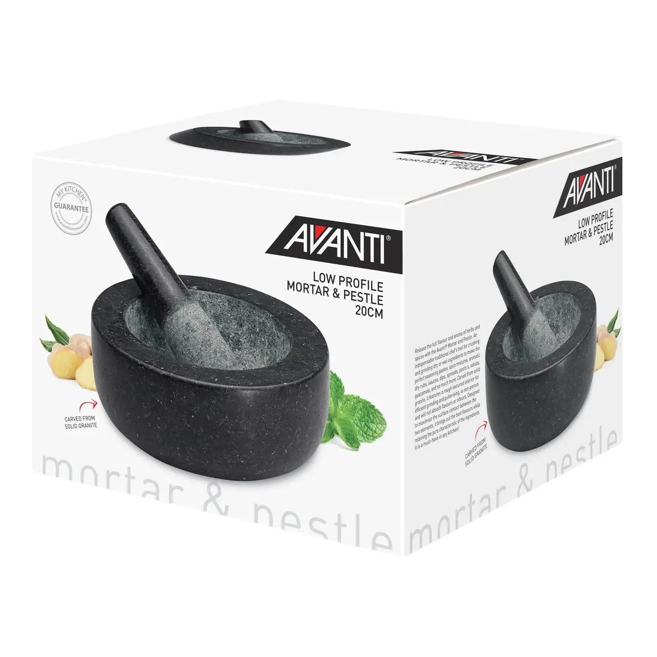 AVANTI LOW PROFILE MORTAR & PESTLE BLACK 20cm