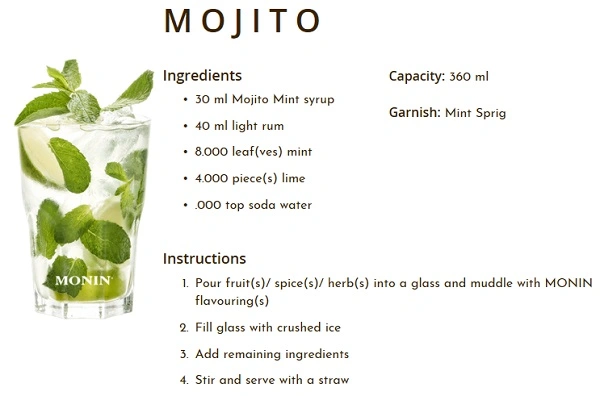 MONIN NON-ALCOHOLIC SYRUP, 700ml, MOJITO MINT
