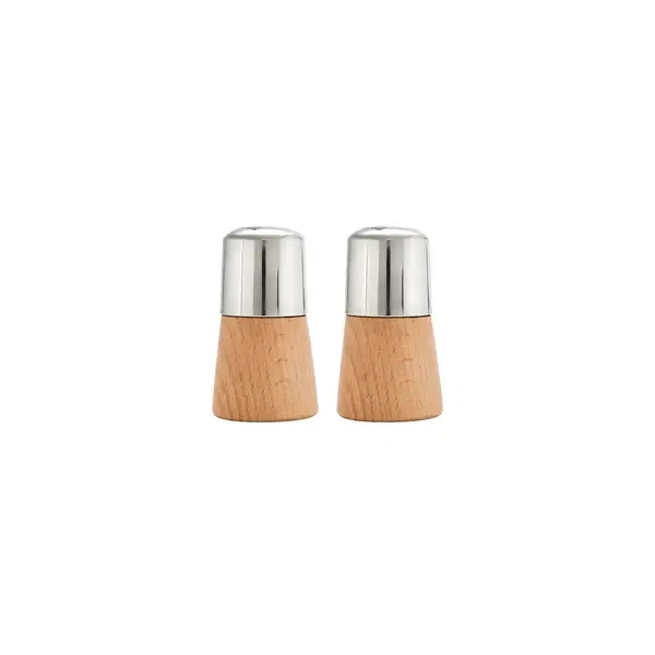CHEF INOX SALT &amp; PEPPER SHAKER S/ST WOOD BASE 40mmØ x 70mmH