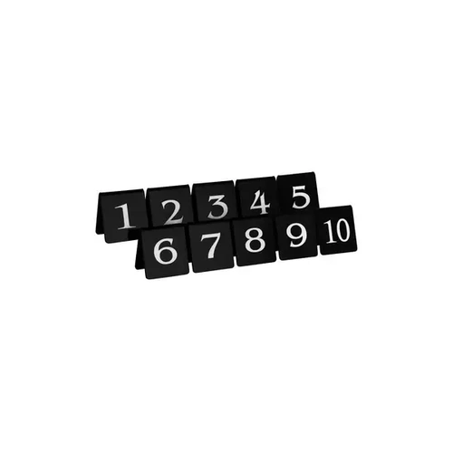 SET OF TABLE NoS 1-10 WHITE TEXT ON BLACK 75x55mm