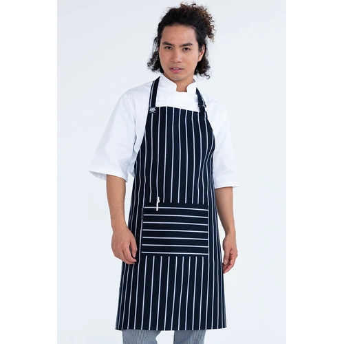 Aussie Chef Chef Bib Apron – Navy/White Pocket