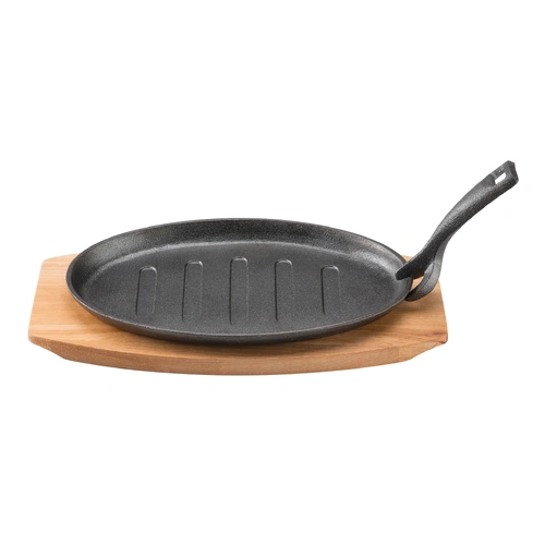 Pyrolux PYROCAST Oval Sizzle Plate 27cm x 18cm with Maple Tray