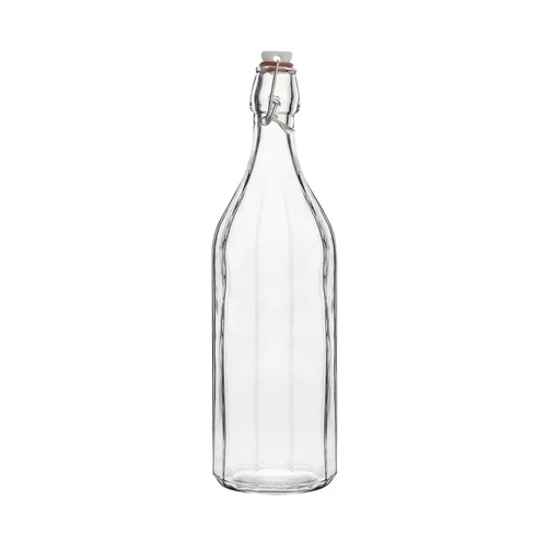 GLASS WATER BOTTLE 1.0 LTR PANELLED ROUND 