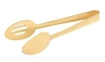 TABLEKRAFT ROUND SPOON TONG GOLD, ONE SIDE SLOTTED