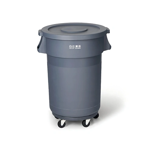 KK ECO ROUND PLASTIC BIN GREY W/ FLAT LID 80LTR