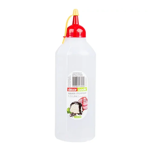 DECOR GRADUATED SAUCE DISPENSER CLEAR W/ RED LID 1 LITRE 