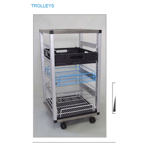 MANTOVA 4 GLASS BASKET TROLLEY 50mm CASTORS