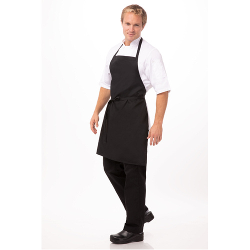 CHEF WORKS BLACK BIB APRON NO POCKET
