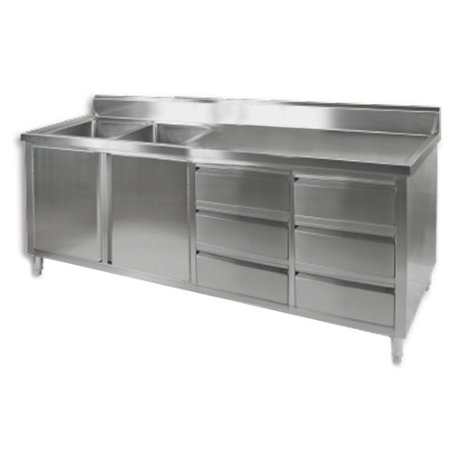 S/ST KITCHEN TIDY CABINET WITH DOUBLE LEFT SINKS