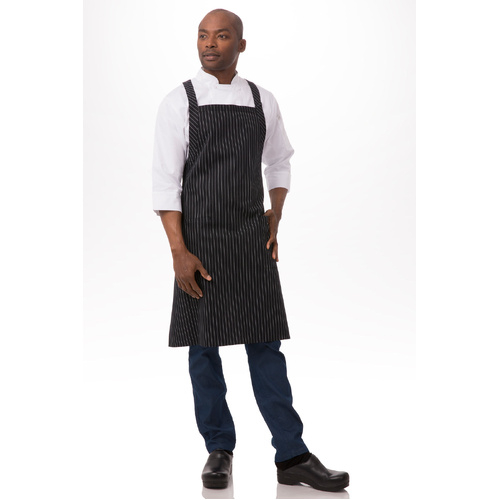 CHEF WORKS CROSS OVER BIB APRON BLACK & WHITE STRIPE