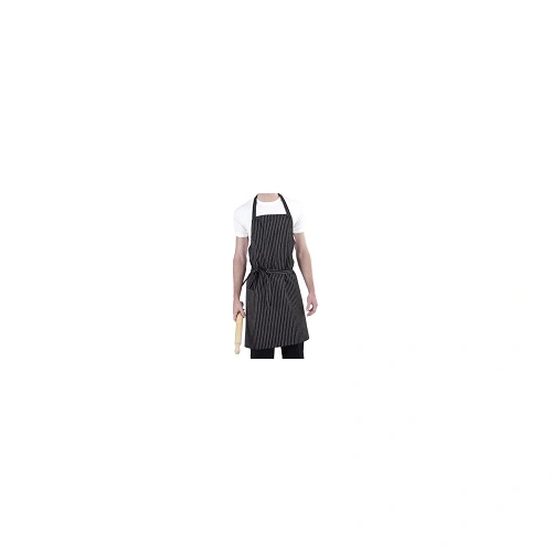 GLOBAL CHEF DELI BIB PIN STRIPE BLK & WHITE APRON
